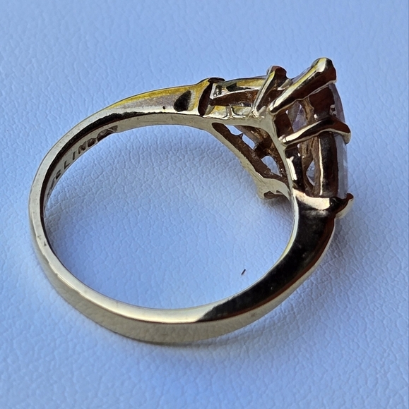 14k gold plated ring size 7 signed George Lind and rhinestone marquis engagem… - Picture 7 of 13